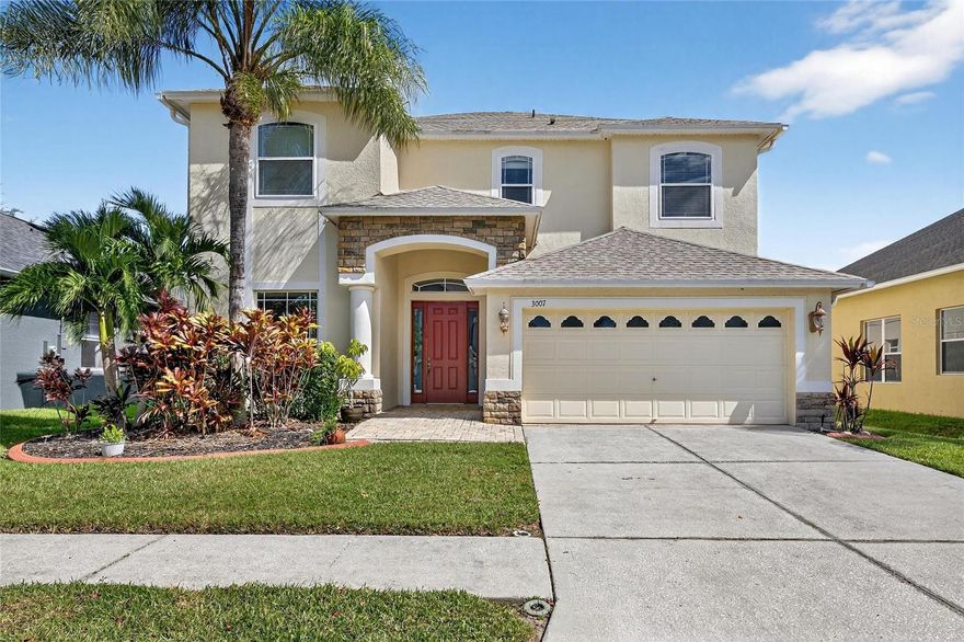 Welcome to this lovely 5-bedroom, 3-bath home in the peaceful, gated community of Stonegate! With 2,855 square feet of living space, this home offers a spacious and thoughtful layout perfect for everyday living and entertaining.

Step through the front door to find the elegant formal living and dining rooms on your left, featuring beautiful luxury Vinyl Plank flooring and decorative Tray Ceiling over the dining area. Continue into the bright and open family room, where soaring two-story ceilings create an impressive sense of space. The modern kitchen offers stainless steel appliances, granite countertops, a generous breakfast bar, and a cozy dining nook—perfect for gatherings of any size.

Just beyond the sliding glass doors, a large screened-in lanai invites you to relax or entertain outdoors. The main floor also includes a bedroom and full bath, ideal for guests or to use as an in-law suite. Upstairs, you’ll find four additional bedrooms and two full baths, including an oversized primary suite with a tray ceiling and a luxurious en suite bath.

Enjoy the privacy of a fenced backyard—perfect for the little ones, pets, and weekend barbecues.

Residents of Stonegate enjoy resort-style amenities including a 24/7 virtual-guard gate, clubhouse with fitness center, lap pool, playground, and fishing dock. Conveniently located along the SR-54 corridor, you’re just minutes from shopping, dining, and entertainment.

Don’t miss your chance to lease this beautiful home—schedule your showing today!