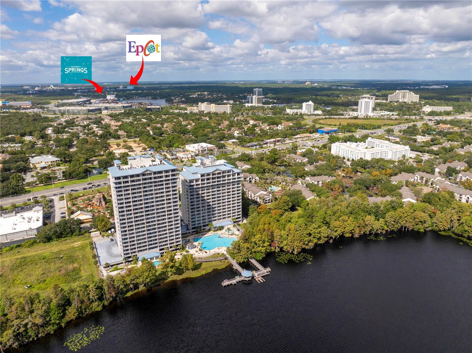 Welcome to your private retreat at 9th-floor corner residence at the iconic Blue Heron Beach Resort. This beautiful 2-bedroom, 2-bath condominium offers stunning views of Lake Bryan and the surrounding Orlando attractions. The residence features an open-concept layout with a spacious living area that opens onto a large, private balcony, the perfect spot to enjoy breathtaking sunsets and nightly Disney fireworks. The kitchen is fully equipped with granite countertops, modern appliances, and ample cabinet space, seamlessly connecting to the dining and living areas for effortless entertaining. The primary suite includes direct balcony access, an ensuite bath with a jetted tub, and a large walk-in closet. The second bedroom is equally comfortable, ideal for guests or family. This property can be used as your residence, a vacation getaway, or a short-term rental investment offering excellent income potential and a prime location just minutes from Disney Springs, major theme parks, and world-class dining and shopping. Blue Heron Beach Resort provides exceptional amenities including two resort-style pools, a hot tub, tiki bar, fitness center, and boardwalk access to Lake Bryan for fishing and water sports. Enjoy the Florida lifestyle with convenience and spectacular views all in one! Schedule your private showing today and experience a resort lifestyle that make this property truly one of a kind.