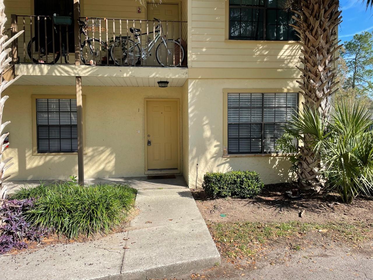 This ground floor end unit is sparkling clean, remodeled, and has peaceful views of the lake behind. Washer & dryer are included, and a fireplace is available with built-in shelves, updated vinyl wood plank flooring throughout the condo.
There is a pool at the complex, as well as a huge community pool, tennis courts, clubhouse, restaurant, security guard at the entrance, playground and tons of walking and biking trails nearby. Great location close to Gainesville and Alachua both.