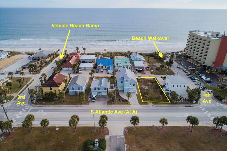 LOCATION, LOCATION, LOCATION and ULTRA RARE SHORT-TERM ZONING that allows nightly rentals for income-producing. This lot is situated between A1A and Hill St, just 4 houses to the vehicle beach ramp (3rd Ave) and 1 house from the beach walkover (4th Ave). Across the street to the west is a Walgreens, 2 restaurants, a bar with nightly live music, golf cart rentals and beach supplies. 
There's a crosswalk to the Red Dog Surf Shop and Publix Shopping Center for groceries, restaurants and retail. Just a short walk south to the Sea Vista Oceanfront Bar & Restaurant or stroll North to Flagler Avenue for an abundance of restaurants, shopping and entertainment. The previous existing home was removed, resulting in considerable IMPACT FEE CREDITS to new buyer when permitting new construction. Also, the oceanfront home directly across the street is a brand new single story, providing amazing OCEAN VIEWS from multi-levels. Theres an existing well for irrigation and City water, electric, sewer and natural gas are found at the site. You can have it all, in the center of it all, with this gem! ALL INFORMATION IS ASSUMED ACCURATE, BUT NOT GUARANTEED.  BUYERS AND THEIR AGENTS TO VERIFY ALL INFORMATION DEEMED IMPORTANT TO THEM.