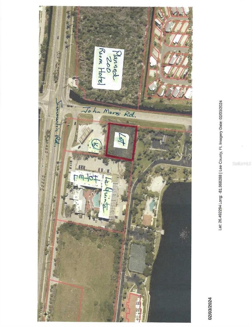 Excellent Location & Owner Financing! Terms are 20% Down, 7.5% APR, Interest Only Monthly, $3,250/month, 3 year balloon. Next to Circle K and La Quinta Hotel. Planned 200 room hotel across from subject property. Very close to Bunche Beach on The Gulf of America. Highest Uses: Fast Food, Dollar Store, Retail. 
Lot Size & Measurements: 27,094 SF, .62 Acre, 180' x 150'.
Utilities: Lee County Sewer, Fort Myers Water, Florida Power & Light Electric, Sprint Telephone.