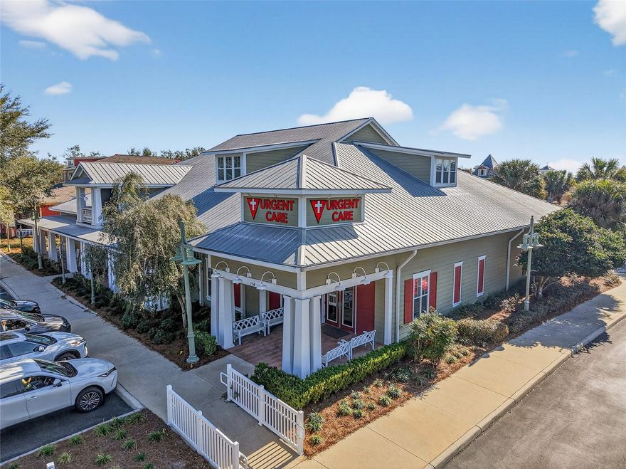 RARE OPPORTUNITY to purchase and have Fee Simple Title to a medical office building in The Villages. Sumter Landing Professional Plaza is located directly to the south of Lake Sumter Landing, the 2nd Town Square developed by The Villages. Convenient location in the heart of The Villages with golf cart access and plenty of parking. 1) The building totals 11,798 SF (heated/cooled) plus 1,105 SF of covered porches. The Owners currently occupy 8,838 SF (heated/cooled) or 75% of the building and will close their respective medical practices upon a sale. The Owners share a common lobby (with 2 handicap restrooms) along with an X-ray room and MRI room. The space currently occupied by a Chiropractic practice has a reception desk, private waiting area, 6 semi-private therapy rooms, 4 private exam rooms, and 2 doctors offices with a shared bathroom between the two offices. The space occupied by an Orthopedic practice has a reception desk, private waiting area, 11 exam rooms, RN station, 3 bathrooms (1 is handicap), break room, and 3 small doctors offices. The 2nd floor space, occupied by the Owners, is 1,838 SF (heated/cooled) with an open work area, private office, bathroom, and large storage area, plus a 195 SF covered porch. It is accessible by stairs or elevator. 2) The other unit totaling 2,960 SF (heated/cooled) is occupied by an urgent care practice with a 5 year lease ending 10/31/2029. The lease started 11/1/24 at $36/SF (2% annual escalators) and tenant pays 30% of the CAM expense to The Villages. This space has a private lobby, reception desk, 3 bathrooms (2 are handicap), procedure room, 6 private exam rooms, RN station, lab, pharmacy, break room, X-ray room and a doctors office. See floor plan in pictures.