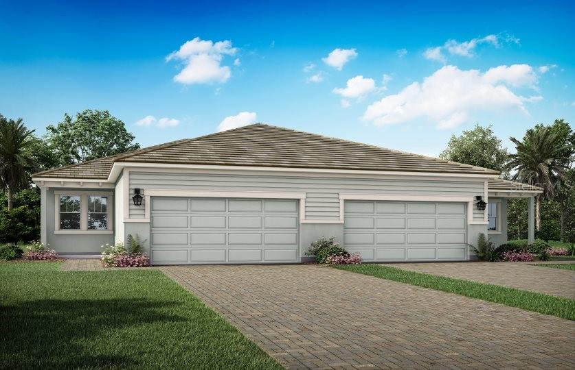 New Construction Largo Villa – Move-In Ready with Impact Windows! Don’t miss your chance to own one of the final paired villas in the highly sought-after Renaissance community! This beautifully crafted Largo model boasts a charming Coastal elevation, impact-resistant windows, and is ready for immediate occupancy—perfect for both seasonal escapes and full-time living. Offering 1,431 sq. ft. of thoughtfully designed living space, this villa features 2 bedrooms, 2 bathrooms, a flexible study, a 2-car garage, and a covered lanai—all within a low-maintenance lifestyle community. The open-concept kitchen is the heart of the home, showcasing slightly veined quartz countertops, light gray shaker style cabinets, a center island with seating, and ample cabinetry, flowing seamlessly into the spacious living and dining areas. Enjoy effortless indoor-outdoor living with sliding doors that open to your private lanai. The owner’s suite is a true retreat, offering a large walk-in closet, dual sink vanity with raised cabinetry, and a private water closet. The secondary bedroom, located at the front of the home, is ideal for guests with convenient access to the second full bath. A separate study/den provides the perfect space for a home office, hobby room, or reading nook. Smart Home features include a Wi-Fi-enabled garage door opener, Ecobee Smart Thermostat, smart lock, and more—delivering modern comfort and energy efficiency. Residents of Renaissance enjoy resort-style amenities: pickleball, tennis, a clubhouse with an activities director, a resort-style pool, and a vibrant calendar of community events. HOA covers lawn care, landscaping, and clubhouse maintenance, allowing you to relax and enjoy your surroundings. Just 20 minutes to Gulf beaches, approx 1 mile from Cool Today Park (home of the Atlanta Braves spring training), and a quick bike ride to the Downtown Wellen Park district with shopping, dining, and entertainment. One of the last few opportunities to own a paired villa in Renaissance! Photos, renderings and plans are for illustrative purposes only and should never be relied upon and may vary from the actual home. Pricing, dimensions and features can change at any time without notice or obligation. The photos are from a furnished model home and not the home offered for sale.
