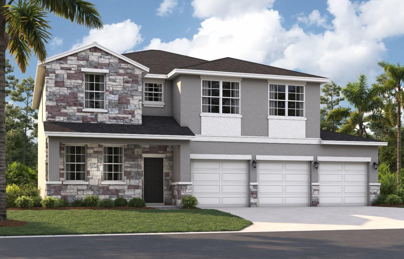One or more photo(s) has been virtually staged. Under Construction. Welcome to Green Leaf, where modern living meets natural beauty. The homes in this new Brevard County neighborhood are thoughtfully designed to meet your diverse needs, with functional layouts, designer features, and open floor plans. You'll love the modern designs, spacious three-car garages, expansive homesites, and accessibility of this incredible location. Just minutes from beaches and numerous outdoor recreation areas, and with easy access to major highways (I-95, FL 192, and US-1), you'll enjoy the perfect combination of coastal living and easy access to Central Florida attractions. Getting around will be a breeze now that you're close to many area businesses, such as L3 Harris Technologies, and just 17 miles from Patrick Space Force Base.
At nearly 3,000 square feet, the two-story, single-family home, The Chester, has a spacious and inviting layout for all buyers. The front entry and three-car garage flow directly into the open kitchen, where visitors can gather to prepare meals and relax together. Windows along the exterior wall lead to the outdoor patio and provide spectacular morning and evening light throughout the main living area. Tucked away at the front of the home are spaces for working and relaxing, both upstairs and downstairs. A first-floor office and a loft area above provide the extra space everyone needs. The second floor has a separate hallway with three bedrooms and a shared guest bathroom with a double vanity to help make mornings more efficient, and the laundry room is located around the corner for added convenience. A large master suite offers everything needed for privacy and comfort, including a double vanity and two walk-in closets.