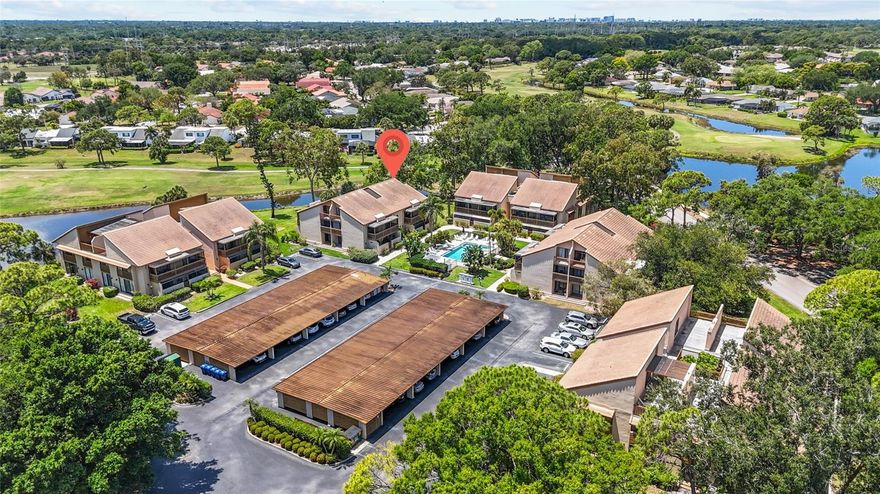 Great 2nd Floor Two Bedroom 2 Bathroom Condo. North Face Lanai with Awesome Pool View. 
Super Clean. Covered Carport Parking with Extra Storage.  Plenty of Guest Parking.  Option to Park Second Car.  Primary Bedroom and Laundry are on First Floor. Rentals are Possible for Investors--but 3 Months Minimum Term Applies. Fantastic Location Just Minutes from UTC Shopping Mall, and Nathan Benderson Park.  Great Hiking and Biking Trails and Golf Courses Surround this Great Community. Paddleboard, Rowing, and More Great Trails at Benderson Park. Walk to The Meadows Shopping Center for Massage, Dental, Daycare, or a Bite to Eat. Home To Be Sold "As Is" and Furnished or Unfurnished. Sun-Sun-Sun! Home is just Steps from Beautiful Community Pool that was Just Renovated and Looks Like New! 25 mins to Lido Key Beach, Siesta Key Beach, and Longboat Key.  Fitness, Tennis, Golf, and Pickleball, Hot Tub, Olympic Sized Pool Options May Be Available. Fees May Apply.