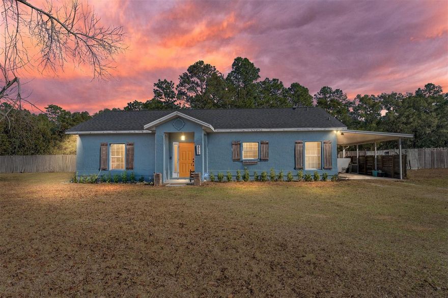 MOVE-IN READY 1-ACRE HOME NEAR WEC! A beautifully updated home on a spacious 1-acre lot with a fenced backyard and NO HOA, offering the freedom and privacy you’ve been looking for! Conveniently located just minutes from the World Equestrian Center, this property is perfect for equestrian enthusiasts, seasonal visitors, or anyone wanting easy access to Ocala’s top events, shopping, dining, and entertainment. Inside, you’ll appreciate the owner’s tasteful upgrades including shiplap accents in select rooms and a cozy radiant heat electric fireplace that adds warmth and charm to the living space. The French doors in the living room have been replaced, bringing in beautiful natural light and enhancing the home’s overall appeal. Wood-look LVP flooring flows throughout, providing a modern, durable, and low-maintenance finish. The guest bathroom has been updated with new flooring and a new vanity/sink, creating a fresh, clean feel for family and guests. The primary suite features a stylish barn door leading into the primary bathroom, adding character and function Major improvements include a NEW ROOF (2024)—a big-ticket upgrade that adds value and peace of mind. With room to spread out, enjoy outdoor living, and still be close to the action at WEC, this home is a standout opportunity. Schedule your showing today!