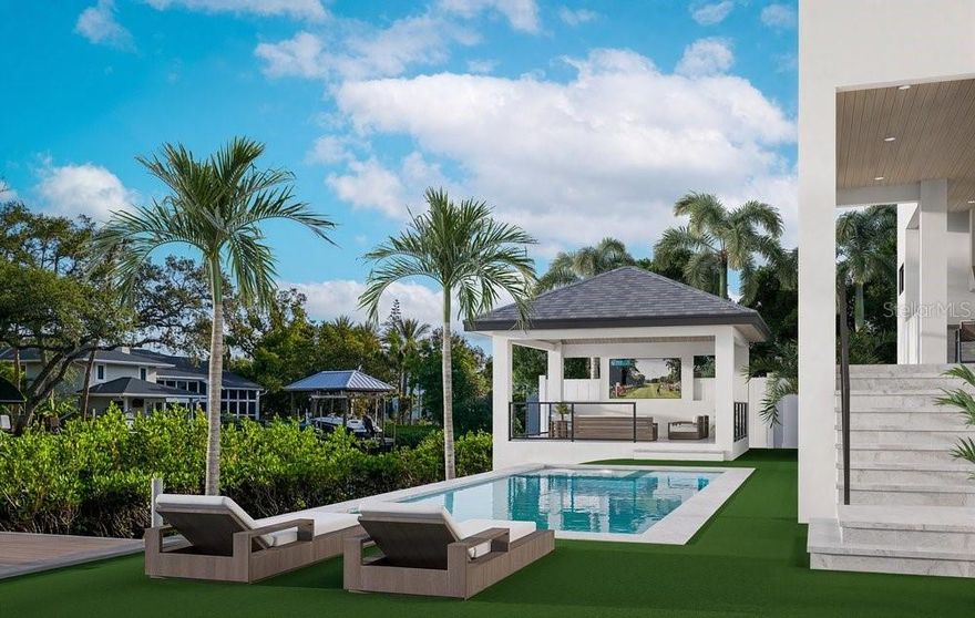 Under Construction. An elegant blend of Modern Design and Comfort. Brookshire Homes, a luxury home builder in South Tampa presents 5011 Shore Crest Dr. This new construction waterfront
home features 5 bedroom suites, 5 full baths and 2 powder rooms, an elegant office, large media room, formal dining with a adjacent wine room,  a chef's kitchen with state
of-the-art Thermador appliances, sleek cabinetry and a spacious island and a breakfast nook. In addition, a "dirty kitchen" with sink/dishwasher & coffee maker plus space for
a second refrigerator and washer /dryer hook-up. Easy access from garage thru mudroom for deliveries of groceries. The kitchen opens up to a light & bright family room with
an elegant gas fireplace and large glass sliders to the very spacious covered patio, with outdoor kitchen and views of the canal as well as the pool/spa and detached cabana.
On this level you will also find the 5th bedroom suite. The second level encompass a large Primary suite, with an attached balcony, huge primary bath with separate vanities,
free standing tub, large shower and a walk-in closet to die for!
The main laundry room conveniently located on this level as well as 3 additional bedroom suites. In addition the home features a 3 car garage (split 2+1) with a circular
driveway, heated pool and spa, cabana with built-in fire pit, new seawall, dock with 10000 LBS lift + a very convenient elevator from garage to first and second level Hardwood
floors throughout except in wet areas, 12ft celings on first level, 10ft on second floor, all block construction, wired for Smart Home, and so much more!