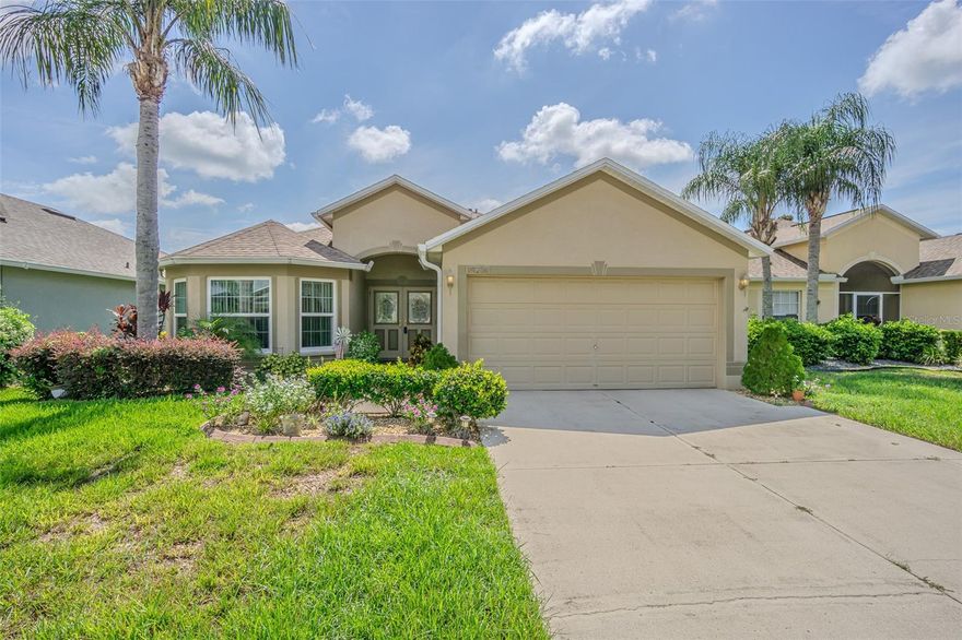 This 1,489 square foot is awaiting your updates. Enter through the beautiful beaded glass double front door entry. New roof and HVAC in 2022. All widows were upgraded to quality, energy-efficient windows in 2017. This two-bedroom, two-bath home has a large dining area for entertaining. Solid wood cabinets, beautiful granite, and more. This home is priced so you can budget your upgrades and still have equity in this great home. TBG&CC has two incredible golf courses, the 18-hole Championship course and a 9-hole executive course. The golf courses here are impeccable and very well maintained. Tampa Bay Golf & Country Club is Tampa Bay's premier active 55+ community featuring two swimming pools (the large resort-style pool has fountains and is heated to a balmy 80 degrees). Pickleball, tennis, cards, bocce, shuffleboard, cornhole and more activities than anyone could possibly do! Our new activities center has a HUGE fitness center with state-of-the-art fitness equipment, a beautiful billiards room, and an amazing card room. TBG&CC has no CDD and very affordable HOA charges, which include Cable/Internet/DVR and Mini Box. The Tampa Bay Golf & Country Club community is Tampa Bay's most desirable 55+ Active community. There is a ONE-TIME charge of $3,500.00 for the Tampa Bay Community Association Social Membership due at closing. All room sizes are approximate and should be confirmed by the buyer. Furniture is available outside of contract.