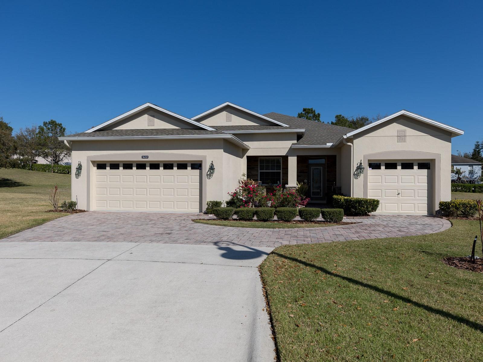 Maintenance free living in beautiful Heritage Hills of Clermont! Heritage Hills is a sought-after 55+ gated community in the rolling hills of Lake County. This Jefferson floor plan features 3 bedrooms plus den, 3 full bathrooms and a 3-car split garage with over 2100 square feet of living space and features a carpeted Master bedroom with 2 walk-in closets, ceiling fan and En-suite bathroom. The den could be used as a bedroom with no closet. The kitchen and master bath feature Maple wood cabinets and granite countertops. The HOA dues cover exterior paint, as needed lawn and tree cutting. The neighborhood includes a resort style pool and spa, tennis and pickleball courts, shuffleboard, bocce ball and a putting green. There’s also a fitness center, card rooms and much more in the clubhouse. Home is centrally located, close to shopping, dining, healthcare and major highways.