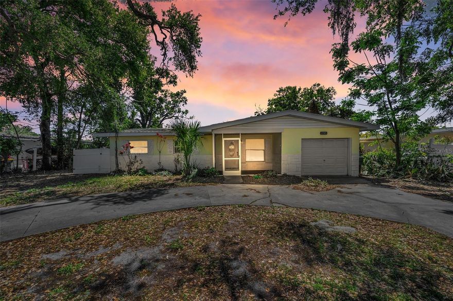 Welcome home to a great location, centrally located and close to everything. You’ll love the circle driveway, so easy to get in and out and beautiful trees. This Light and Bright 3 Bedroom 1 ½ bath with 1 car garage, starts with a screened and covered front porch. Inside the home there are laminate floors throughout the main living area. Nice size Living Room/Dining Room along with a Family Room with door to fenced back yard with shed, plus new windows just installed in Family Room. Kitchen is updated with New Marble Countertops, newer appliances including stove top and Double Oven.  New Water heater, A/C 3-4 years new and new thermostat. Located just minutes from shopping, dining, parks, top-rated schools, and Clearwater’s breathtaking beaches. This could be your next home! PRESENT ALL OFFERS!