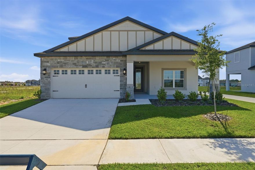 Located in the growing Gum Lake Preserve community in Lake Alfred, this 5-bedroom, 2.5-bathroom single-family home offers a functional living space with a layout designed for flexibility and everyday comfort. The two-story Jasmine floor plan features an open-concept main living area that connects the kitchen, dining, and family room, creating an ideal setup for entertaining or daily living. The kitchen includes quartz countertops, stainless steel Whirlpool appliances, a large island with seating, and ample cabinet storage. The first-floor primary suite includes a walk-in closet and dual-sink vanity, while upstairs offers four additional bedrooms and a spacious game room that can be used as a media room, office, or play area. Additional features include energy-efficient low-E windows, smart home technology, a covered patio, programmable thermostat, and a two-car garage. Gum Lake Preserve residents enjoy access to community amenities including a boat ramp, lake access, nature trails, playground, picnic areas, and water views throughout the neighborhood. Conveniently located near I-4, the property provides easy access to both Orlando and Tampa while maintaining the feel of a quieter residential setting in Polk County.