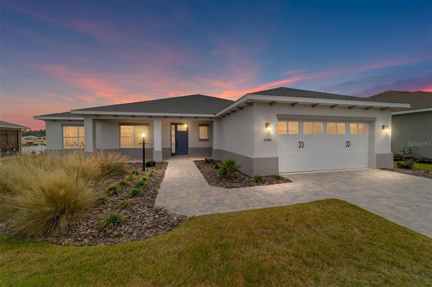 One or more photo(s) has been virtually staged. Welcome to this stunning Aurelia model, perfectly situated on a quiet lot with no neighbors behind, in LongLeaf Ridge at On Top of the World—Ocala’s premier gated 55+ community. This brand-new, beautifully upgraded and thoughtfully designed home, features 3 bedrooms, 2 full baths, a flex room, a sunroom, and an oversized 2-car garage with dedicated golf cart parking. Step inside to a light and bright open layout with high-end finishes throughout. The gourmet kitchen is the heart of the home, featuring stainless steel appliances, staggered cabinetry with crown molding, quartz countertops and backsplash, a large center island and huge walk-in pantry. Just off the kitchen, the dining area is framed by oversized windows, creating a warm, inviting space for everyday meals or hosting friends. The spacious great room flows seamlessly into the upgraded sunroom with wall-to-wall windows and views of the backyard. With no rear neighbors, it's the perfect place to enjoy morning coffee or unwind at the end of the day. The flex room is located off the foyer and enclosed with French doors—ideal for a home office, hobby space, or quiet retreat. The primary suite offers a relaxing escape with a generous walk-in closet and a spa-inspired ensuite bath featuring a double quartz vanity and a beautifully tiled walk-in shower with a built-in bench. A guest wing includes two spacious guest bedrooms and a full guest bath, thoughtfully separated for your guest's comfort and privacy. Enjoy the unmatched lifestyle of On Top of the World with access to world-class amenities including golf, fitness centers, pools, clubs, and endless activities, plus convenient golf cart access to two nearby shopping centers. Don’t miss the opportunity to own this exceptional new construction home, loaded with upgrades, in LongLeaf Ridge—schedule your private showing today!