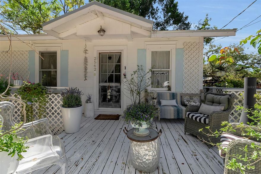 Located in one of Sarasota’s historic areas, this one-of- kind, thoughtfully updated cottage blends timeless charm with modern comfort. Beautifully maintained and move-in ready, this 2-bedroom, 1-bath home features a bright, inviting interior, a comfortable layout, and a warm atmosphere that instantly feels like home. The property also includes a charming, covered gazebo surrounded by mature trees and fragrant vines—an ideal setting for relaxing or entertaining guests. With its delightful curb appeal, cheerful living spaces, and stylish cottage character, this home is perfect for buyers seeking something truly special. Recent improvements provide added peace of mind and include a newer roof (approximately 4 years old), updated plumbing and electrical, modern kitchen appliances, and three mini-split HVAC systems installed within the past 3–4 years.Whether you're searching for a primary residence, seasonal getaway, or investment opportunity, this Sarasota gem offers exceptional versatility. Conveniently located near shopping, dining, parks, downtown Sarasota, and the area’s renowned beaches—including Siesta Key—this home perfectly captures the charm, convenience, and easy lifestyle of Florida living.