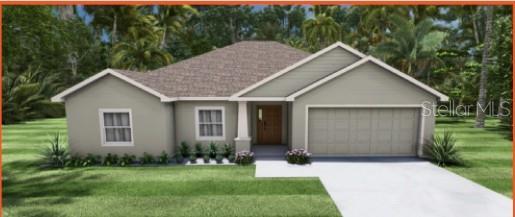 Under Construction. Step inside this beautifully appointed 3-bedroom, 2-bath home designed for both style and comfort. Soaring vaulted ceilings create an airy, open feel, while the covered lanai invites you to enjoy the best of Florida’s outdoor living. The bright, eat-in kitchen is a chef’s delight with stainless steel appliances, soft-close custom cabinetry, solid surface countertops, and a massive walk-in pantry. The primary suite offers a private retreat with a spacious walk-in closet and a spa-inspired bath featuring a tiled-to-the-ceiling shower. Thoughtful touches abound—from 5¼-inch baseboards to abundant storage—making this home as functional as it is beautiful.