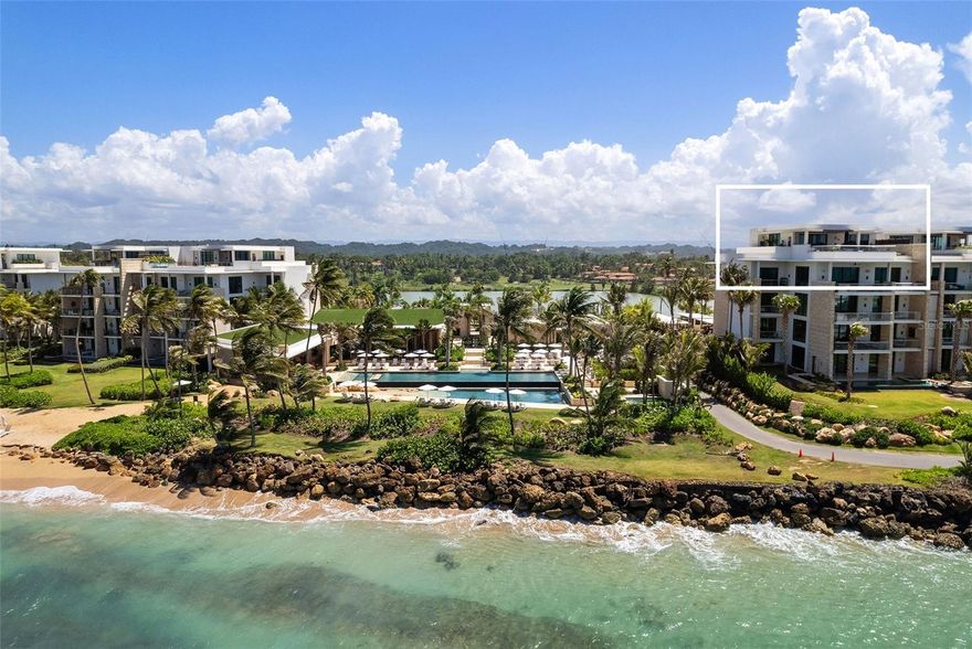 Experience the epitome of luxury oceanfront living at this newly built West Point Penthouse, part of the Ritz-Carlton Residences nestled within the esteemed Dorado Beach Resort and Club. This exceptional two-story penthouse boasts unrivaled ocean, sunrise and sunset views, providing sweeping 360 panoramas of one of the world’s most picturesque beaches, majestic coral reefs, and lush mountain ranges. This penthouse enjoys the Dorado Beach Resort’s most privileged location, adjacent to the West Point Beach Club, and boasting uniquely protected and unobstructed views of Puerto Rico’s northern coastline.

  Featuring four bedrooms, including a master suite and junior suite on the first floor, this penthouse offers a unique blend of comfort and understated elegance. The third south facing bedroom provides captivating views of the Resort's newly redesigned Robert Trent Jones Jr. TPC West Course as well as the lake and lush mountain regions. With approximately 4,265 square feet of interior air conditioned space and a total gross area of 7,172 square feet, there's ample room for entertainment, especially on the expansive first floor and rooftop terraces. 
  Enjoy the convenience of a separate covered stair entrance for direct access to the rooftop, ensuring privacy for living areas while 

entertaining. Inside, an elevator or interior stairs can take you to the upstairs living area, complete with a living room, full bathroom, wet bar, and additional on-suite bedroom boasting breathtaking oceanfront views, presently utilized as an elegant home office. 
  Prepare your culinary masterpieces in a kitchen designed to inspire, with the added delight of direct ocean views while you cook and entertain. Equipped with top-of-the-line appliances such as a 36' Sub-Zero refrigerator, Wolf induction cooktop, two ice makers, two Sub-Zero wine fridges, and reverse osmosis water filters throughout, this chef's haven caters to your every need. Custom Neolith Calacatta Gold matte finish countertops, island, and backsplash, complemented by Poliform open shelving and a built-in plaster finished hood, elevate the space to new heights of sophistication. Whether hosting lively gatherings or intimate dinners, the dining and living area create a warm and welcoming ambiance for all occasions. 

  Cutting-edge audiovisual technology, security system, custom built electric shades, and Lutron lighting is integrated throughout the unit, complemented by luxurious upgrades including matte fixtures for a contemporary touch. Featuring cathedral ceiling heights throughout the living and entertainment areas, the penthouse emanates a sense of grandeur and spaciousness. Step outside to the rooftop covered terrace, where an outdoor kitchen, built in Wolf grill BBQ area, wet bar, pool, and jacuzzi await, creating an idyllic setting to soak in the breathtaking views and coastal ambiance. 

  Comfort meets luxury with convenient access to the new exclusive West Point Beach Club with pools, jacuzzi, saunas, steam rooms and cold plunge. This West Point Penthouse is also steps from world class surfing, ocean sports, and snorkeling areas. This residence comes with three covered golf cart parking spaces, an air conditioned double car garage, and a large additional storage or parking space. Immerse yourself in the pinnacle of coastal oceanfront living at Dorado Beach Resort and Club with this unparalleled penthouse residence.