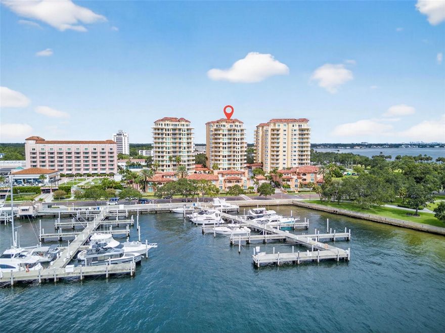 ~~AVAILABLE FOR LEASE~~Welcome to Vinoy Place, an exclusive condominium enclave beside Tampa Bay and vibrant downtown St. Petersburg. This exceptional residence features one of the largest wrap-around balconies in the community, offering expansive outdoor living with city skyline views, peek-a-boo views of the Vinoy Basin, and an overlook of the resort-style pool. Your elevator opens directly to your own foyer, providing a discreet and elegant entry into this bright, open floor plan with walls of windows and a spacious great room. The gourmet kitchen features premium Sub-Zero and Viking appliances, abundant storage, and a casual dining area. The flexible “Vinoy Room” offers additional space ideal for TV viewing, a den, or a home office. Also as a added bonus there is a full house filtration and water softening system. The primary suite offers a private terrace, large walk-in closet with custom organizers, and a spa-like bath with soaking tub and separate shower. A second en suite bedroom, powder room, and laundry room complete the layout. Vinoy Place offers two pools, outdoor kitchens, club and game rooms, a fitness center, 24/7 staffed gate, on-site management, and guest parking in addition to two assigned garage spaces. Your home also has loads of extra storage closets and your own trash chute located in the private foyer. Just steps from Beach Drive, the Pier, museums, dining, and waterfront parks, this home combines luxury, privacy, and location — with a one-of-a-kind terrace that sets it apart from every other unit in Vinoy Place.