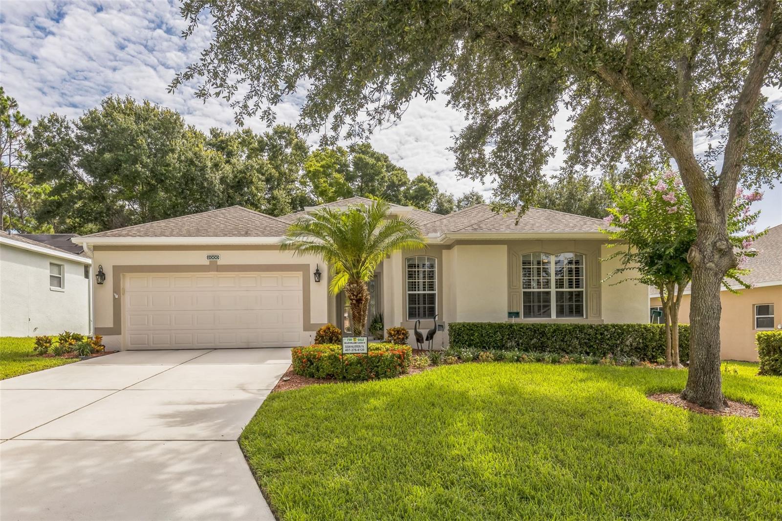 This St. James floor plan backing on the 10th tee of the Kings golf course is located on a beautiful cul-de-sac; certainly, a MUST See. This home welcomes guests as they enter through the attractive beveled glass front door into an open tiled foyer. The OPEN and SPLIT floor plan allows lots of space to gather and entertain with plantation shutters throughout. The Living room, dining, bedrooms have crown molding, 5 1/4” baseboards. The Family room has a view of the golf course. The Kitchen includes appliances, tile backsplash, granite countertops, under cabinet lighting, corner double pantry with motion detector lighting, tray ceiling and opens to a spacious dining nook. LVP flooring is throughout with tiled bathrooms and with multi shower heads, garden tub, dual sinks. Bedroom 2 is off the front of the home with a spacious closet and LVP flooring. Bedroom 3, (Office or Den) has a double door entry, closet and LVP flooring. The garage has updated poly flooring, lots of overhead storage, attic with a dropdown ladder. The roof was replaced in 2014, A/C 2022, water heater 2023, windows updated with new screens and ballasts in 2024. The HOA includes exterior painting every 6 years, reclaimed irrigation, exterior lawn service, basic cable and internet, attended main gate, use of all the amenities such as tennis courts, pickleball, basketball, shuffle board, hot tub, spa, pools, dance room, card room, computer room, library, arts and crafts room, fitness center, ballroom and much more.