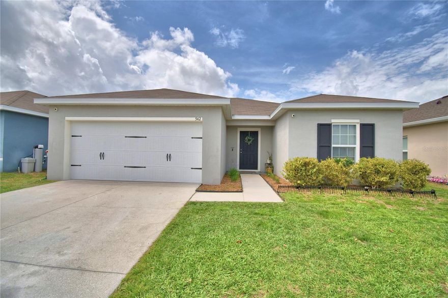 Welcome to the Eagle Landing community in Winter Haven, FL. This well-maintained single-family home is move-in ready and waiting for its new owner(s). The open-floor concept creates a comfortable flow throughout the main living areas, while the split floor plan provides added privacy for the primary bedroom and bath with spacious walk-in closet. The kitchen features stainless steel appliances and granite countertops, offering both style and functionality. Additional conveniences include a laundry room, two car garage and low HOA dues, making this home an affordable and practical choice. Experience the charm of small-town living while enjoying the growth and expansion happening throughout Winter Haven. Conveniently located just minutes from Legoland, shopping, dining, and entertainment, and centrally positioned between Tampa and Orlando for easy travel in either direction. Solar panels will be paid off at closing, providing the new owner with the benefit of low electricity bills. The spacious backyard offers room to relax or entertain.