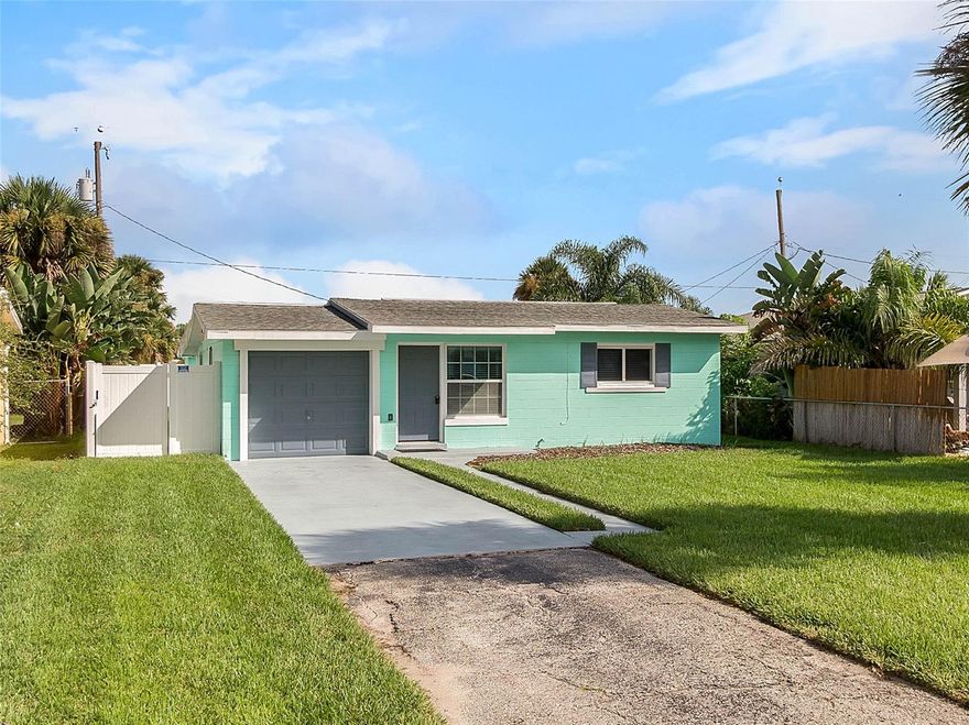 How long have you talked about living the Florida Beach-side Lifestyle?? Here's your chance to FINALLY own an adorable New Smyrna Beach Bungalow, beautifully updated & just STEPS from the sugary sands of NSB! The owners have thought of everything in this one and have updated this home with designer-perfect flair! Cool gray, coastal tones set the stage as you enter your new beach home, with 3 bedrooms & 2 baths! The kitchen offers gleaming Shaker-style cabinetry, sleek backsplash and stainless steel appliances! The kitchen opens to the spacious Dining and Family room areas. Both bathrooms have also been updated! It includes a brand new AC, New sod & irrigation and a massive fenced-in backyard. The garage was converted to make room for the flex-space/office, but has no closet. Thoughtfully, this design conversion still allowed for some beach “toy”storage behind the original garage door. Additional storage is also available in your backyard shed. Bike or walk to shops or enjoy some of NSB's landmark restaurants like Chase's or SoNapa!! This home will be your dream destination, so HURRY....and don't forget the Blender! Cue the steel drums...PARADISE awaits!