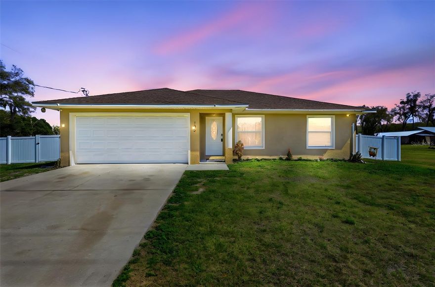 Well-maintained 3BR/2BA home with a 2-car attached garage on an oversized corner lot (over 1/2 acre) in a quiet neighborhood . Conveniently located in Pierson City Limits,  near schools, shopping, and everyday amenities—ideal for anyone seeking space and location. Enjoy outdoor living on the covered patio, plus added privacy with a vinyl fence (2025). Notable upgrades include HVAC (2019), Samsung kitchen appliance package (2024), smart water heater (July 2025), and a new front door with keypad entry. Additional features include a wireless remote-controlled fan/light in the living room and washer & dryer included. May qualify for homebuyer assistance. No owner financing. Schedule your showing today!