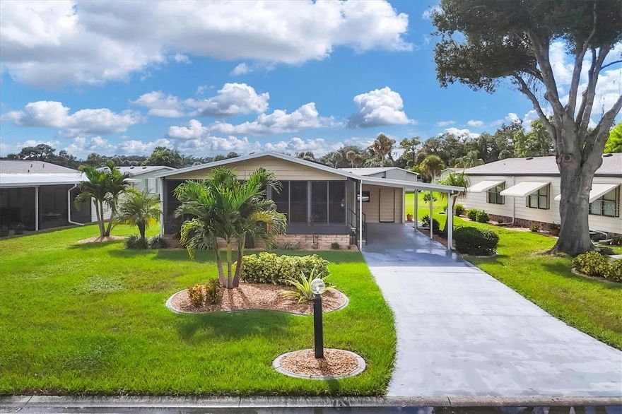 Location, location, and so close to the amenities you'll love to enjoy in Tangerine Woods! This highly sought-after gated community, is a friendly and active, 55 and over community! The large heated pool, clubhouse with exercise room and library, pickleball and tennis courts, shuffleboard, and so much more will provide all the activities you'll appreciate! This light and bright, meticulously maintained home is move-in ready and sold turnkey furnished! For peace of ming, the roof is 2 yrs. old and the A/C replaced 1 yr. ago. The kitchen is a chef's delight with lots of windows bringing the outside in, a skylight, an abundance of cupboards, and newer stainless-steel appliances. A large great room, beautifully furnished,  will surely provide all the space you need for entertaining your family and friends. Not to mention the spacious, enclosed Florida room/lanai, which gives you even more room to spend time with those special to you, which is also attractively furnished! The Master bedroom with ensuite bathroom, is also light and bright, tastefully decorated, and boasts a walk-in closet. The guest bedroom, charmingly furnished, will provide all the comforts your guests will need and expect. The low monthly HOA payment of $204 includes cable, internet and grass cutting, and Tangerine Woods is pet friendly! This community is close to Historic Dearborn St., which provides casual dining, evening entertainment, locally owned shops and a Farmers Market on Thursdays. The local beaches are just 4 miles away, as well as many local golf courses, and world class fishing! Your next "Home Sweet Home" is just an appointment away...schedule yours today!