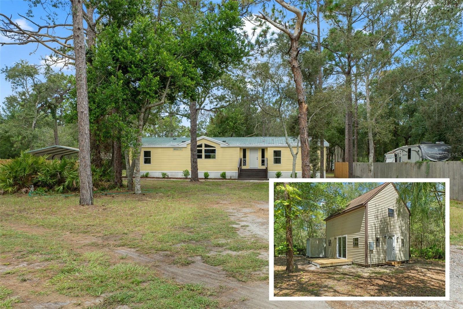 One or more photo(s) has been virtually staged. Two homes for the price of one!! Private 1.16 Acre Retreat with TWO Homes, Stunning Upgrades & Endless Possibilities! Welcome to 17625 Galveston St, a beautifully upgraded property offering space, style, and flexibility on 1.16 acres of agriculturally zoned land with no rear neighbors. From the fully renovated main home to the impressive second dwelling, this one of a kind property is perfect for multi generational living, rental income, larger families or your own home based business. The primary residence features 1,664 sq ft of beautifully updated living space, plus a massive 500+ sq ft covered back patio perfect for entertaining or simply enjoying your peaceful surroundings. Step inside to find new flooring throughout, fresh paint, updated trim, and modern fixtures that give this home a light, inviting feel.
The showstopping kitchen features brand new soft close cabinetry, premium stainless steel appliances, quartz countertops, and a large island with seating overlooking the dining room and backyard. The living room is open and airy with cathedral ceilings and a cozy wood burning fireplace an ideal space for gathering and entertaining. The primary bedroom boasts a spacious walk in closet, and both bathrooms are completely updated with new vanities and matching quartz countertops, and shower tower feature that will leave you mesmerized. Your home features an open floor plan. But the value doesn't stop there this property includes a fully remodeled two story second home, finished with the same high end carpentry and upgrades as the main house. Perfect for extended family, guests, or rental potential. Outside, the fully fenced backyard features a private gated entrance and a dedicated RV lot, ideal for storing boats, ATVs, RVs, or work equipment, truly a rare setup in this location. This is more than a home it's a lifestyle property that offers room to grow, work, and thrive. Schedule your private tour today this one won't last!