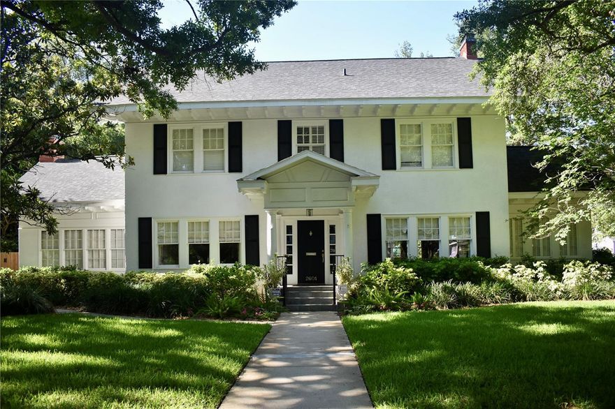 Welcome to 2601 W. Prospect Road in the heart of New Suburb Beautiful - Tampa's most coveted neighborhood. This updated Historical home is spacious with a great floor plan. You'll find a Formal Living Room with a wood burning fireplace, a formal Dining Room for hosting large dinner parties, a Great Room that overlooks the courtyard and has a wood burning fireplace, additionally a Kitchen/Family Room combo overlooking the pool. Abundant windows allow for beautiful natural light throughout. Classic hardwood floors have been beautifully maintained. The Chef’s Kitchen with granite countertops, solid wood cabinetry, island, bar with wine refrigerator, and gas range provides the perfect place to prepare fabulous meals and entertain. French doors lead from the Family Room to an extra large pool and patio. This oversized lot also provides a large grassy area for pets and yard games. You'll find a large private office on the first floor, too. Upstairs the Primary Bedroom offers a balcony overlooking the pool, plenty of closet space, and an en-suite bathroom. The three additional bedrooms upstairs share two full hall bathrooms. Don’t miss this rare opportunity to own in the best South Tampa neighborhood.