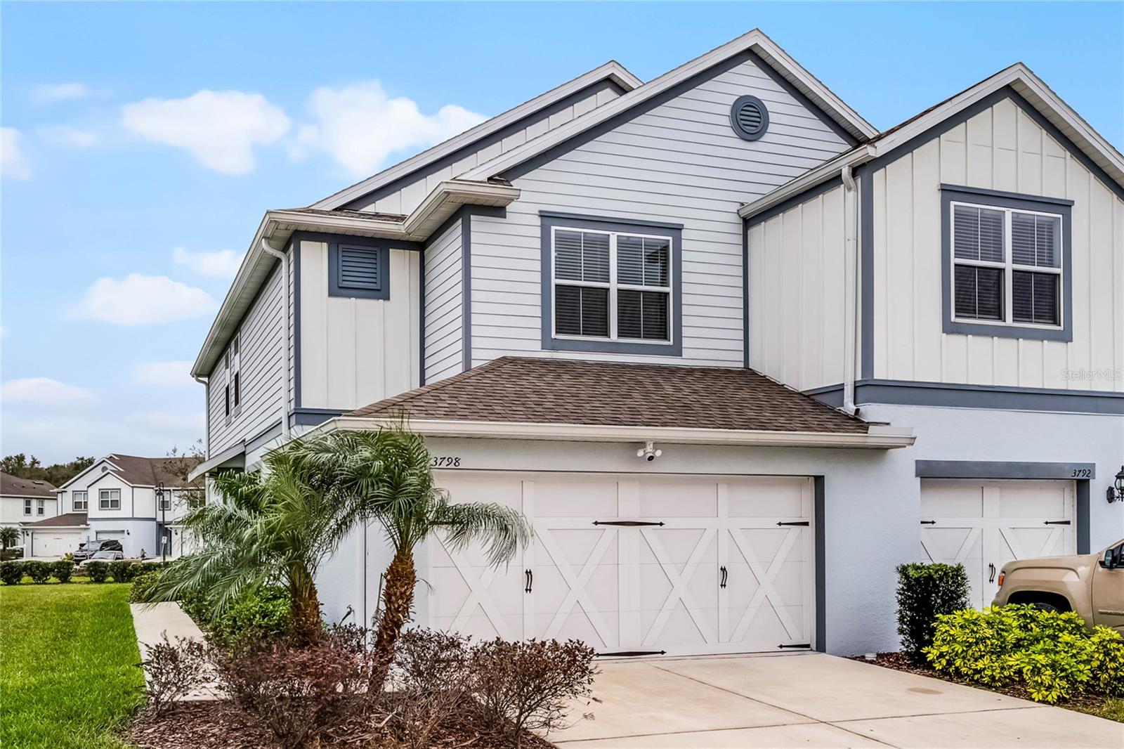 Introducing a Stunning End-Unit Townhome in Lake Nona with a 2-car Garage! This beautifully maintained home offers a prime location in the sought-after Lake Nona area, just minutes from the Lake Nona Town Center, featuring Boxi Park, top-tier restaurants, and convenient access to hospitals, universities, and fitness centers. Enjoy peaceful privacy with no backyard neighbors, making the screened-in back porch the perfect spot for relaxation. Boasting 3 bedrooms and 2.5 bathrooms, this townhome features an open floor plan with an abundance of natural light and freshly painted main living areas. The upstairs primary bedroom includes a spacious walk-in closet and a bright, elegant bathroom with a glass-enclosed shower. One of the secondary bedrooms provides direct access to the second full bathroom, complete with a shower/tub combo. Additional highlights include a separate laundry room with a washer and dryer, plus a storage rack for added convenience. The two-car garage is finished with a pristine floor coating, adding to the home's overall appeal. Located less than a mile from the Publix Creekside shopping center, and gas stations, and just minutes from Medical City, Amazon, Orlando Airport, the Brightline train station, and a new Target under construction, this home offers the ultimate in convenience. The quiet, family-friendly neighborhood includes amenities such as a community pool and, kids' playground.