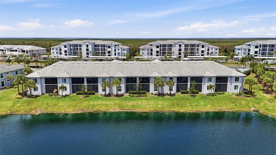 Experience resort-style living in this furnished second-floor Veranda condo in Heritage Landing, where DEEDED GOLF, serene lake views, and exceptional amenities create the ultimate Southwest Florida lifestyle. You will be welcomed home by an inviting screened in front lanai where you will enjoy relaxing with friends or curling up with your favorite book.  One of the standout features of this Diangelo floorplan is the two private lanais that welcome in the tropical breezes and offer soothing views of the peaceful lake in back. Both offer ideal venues to relax and unwind. Inside, the open-concept layout is bright and airy, with natural light filling the soaring vaulted ceilings. Diamond-set tile flooring throughout the main living area, seamlessly connects the striking open kitchen, dining, and living spaces. The kitchen features a sprawling quartz island, stainless steel appliances, stylish backsplash, and abundant storage in the ample cabinetry, and pantry.  Enjoy picturesque water views from the comfortable dining area, creating a pleasing backdrop for every meal. The primary suite is a private retreat with a spacious bedroom, two walk-in closets, and an ensuite bath featuring a large quartz vanity with dual sinks and a walk-in tiled shower. Just off the main living area, the den with double doors provides a flexible space for a home office, media room, or additional guest accommodations while still offering privacy when needed. You will also find a comfortable guest room and bathroom for visitors. Offered fully furnished, this condo is ready to enjoy from day one. Downstairs, a convenient garage is just a few steps away! Residents of Heritage Landing enjoy bundled golf along with access to resort-style amenities including a championship golf course, resort pool, clubhouse, fitness center, tennis, pickleball, dining, and a vibrant social atmosphere — all within a desirable gated community.