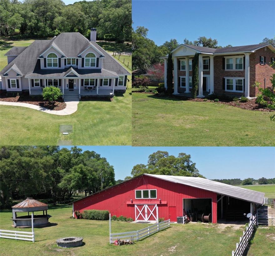 This is a one of a kind property for sale! If you are looking for a place to call home AND operate a successful business - this is your opportunity! This 117 acre hay & cattle farm has a 5,000 sq ft climate controlled event space/barn that can accommodate events for up to 300 guests and all the furnishings AND 4 residences on the property, a pole barn with an office, a silo, 4 wells, cattle and farm equipment all included in the sale! There is a 1968 built brick story 4 bedroom/3 bathroom, 2460 heated & cooled sq ft home that was fully renovated in 2012 that greets you on the right with soaring white columns as you drive up the picturesque, tree lined lane off of the paved CR 337. This gorgeous home has owner suites downstairs & upstairs and a massive covered back porch to overlook the "back 40" in your rocking chairs. There is also a 1 bdrm efficiency studio/garage with a 3 car detached garage (finished in 2021) & a workshop. Glance to your left as you make your way through the mature oaks into the "barn yard" area that is the perfect setting for the wedding/special events that can take place under the oak canopy and then go inside the fully refurbished barn structure you will find polished concrete floors, chandelier lighting, public restrooms, a kitchen, & other 2 other private rooms that has become a popular event space for the North FL area known as Seven Hills Farm. Continue past the barn to the far north of the property to find another stunning 2014, built 3508 heated & cooled sq ft, 5 bedroom/4 bathroom home with a separate office downstairs & a massive bonus room that could be used a theater room that sits facing the hay fenced fields, with a 2 car garage, a lighted concrete basketball court, and koi pond, and behind is a large pole barn with a finished office. And we are not finished yet - finally sitting on the far east edge of the property (with connecting driveways to all) there is a 2014, 1440 heated & cooled sq ft 3 bedroom/2 bathroom mobile home, with a built-on carport, deck & above ground pool to round out the property.  This home has tape & textured walls & crown molding, an oversized pantry & has been well cared for.  All included between the 4 residences there are 13 bedrooms and 10 bathrooms and over 8,000 sq ft of climate-controlled living quarters. Enough room for you and your whole family to live and run a family operated business, or to rent out for special events, the possibilities are endless. Individual specs for each home are available as well as the barn spec & business operation info upon request. This is a special property for a once in a lifetime opportunity for some lucky buyer! Once you step foot on this property and see its beauty and experience a sunset (which all homes & structures face west) you won't want to leave. Call today for more info!