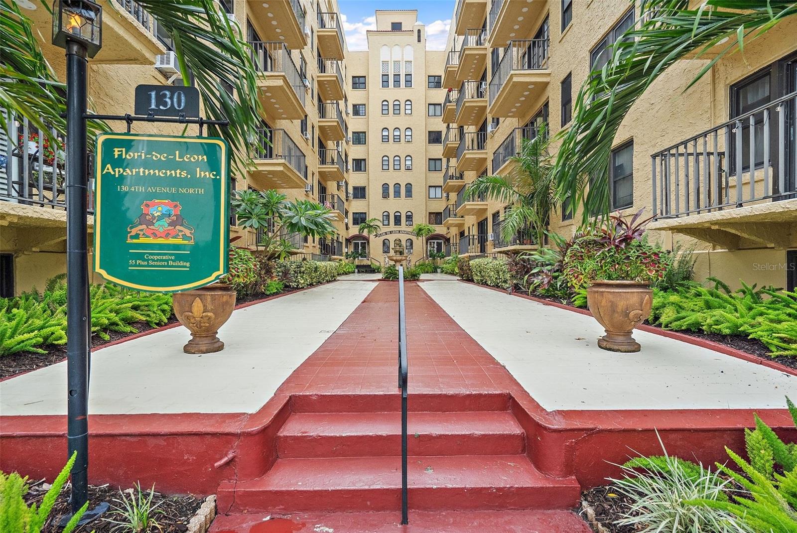 Location, location, location! Don't miss the opportunity to live in the Historic Flori de Leon Coop in vibrant Downtown St Petersburg! This active 55+ community offers one of the best locations in all of Downtown St Pete for the price point. The building was built circa 1927 and once home to baseball legends Babe Ruth & Lou Gehrig. There are 2 large lounge areas with beautiful wood floors, a remodeled community kitchen and two open air terraces. This apartment is cozy and still offers plenty of functional room for relaxing or light entertainment. It has original hardwood floors, functional kitchen with dinette area, separate bedroom, a large walk in closet and juliette balcony located in the private rear courtyard. Make your appointment today and start enjoying all that Downtown St Pete has to offer.