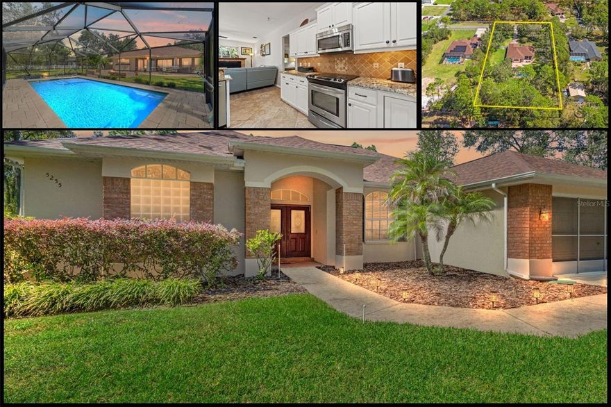 ACRE LIVING • SALTWATER POOL • GENERATOR • AGRICULTURAL ZONING. Looking for that rare neighborhood everyone wants to live in — where you can BRING YOUR ANIMALS, enjoy space to spread out, and still be close to everything? Welcome to 5255 Bone Lane, where country charm meets convenience in one of Spring Hill's most unique communities. Here, every lot is ZONED AGRICULTURAL, giving you the freedom to bring your animals, yet the area still has that beautiful, deed-restricted feel with large homes, manicured yards, and charming white picket fences lining the streets. It's peaceful, it's picturesque, and it's just minutes from town. Set on a FULL ACRE OF FENCED LAND, this ALEXANDER-BUILT home is well-maintained and immaculate, offering all the right updates: NEW ROOF (2022), GENERAC whole-home generator (2024) with 10-year transferable warranty, NEW HOT WATER HEATER (2024), and NEW AC SYSTEM (2016). Inside, you'll love the open layout, GAS FIREPLACE, and RENOVATED KITCHEN (2017) with soft-close cabinetry, granite countertops, and tile backsplash. Step out back to your own private getaway — a SALTWATER POOL (BUILT IN 2016) with paver decking, SCREEN ENCLOSURE, and a huge outdoor patio, perfect for relaxing or entertaining year-round. There's also a sprinkler system, storage shed, and two-car garage. Plus, you're ZONED FOR NATURE COAST Technical High School, known for its top-rated programs. With a low HOA of just 60/year, NO CDD, and NO FLOOD ZONE, this neighborhood truly offers the best of both worlds — country living with city convenience. Close to Spring Hill, Brooksville, and the Suncoast Parkway, it's an easy drive to Tampa, the beaches, and Weeki Wachee Springs. Homes like this don't come up often here — and once you see the neighborhood, you'll understand why everyone wants to live here!