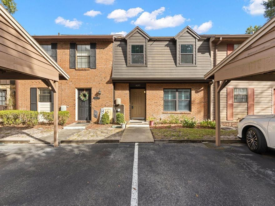 Experience waterfront and wooded privacy as you relax on the screened lanai or outdoor stone patio of this move-in-ready townhome! Nestled in the sought-after Turner Trace community, this residence boasts 2 bedrooms and 2 full baths. The primary bedroom upstairs features wall-to-wall closets, window seats, and a full bath with a tub/shower. Convenience is key with the upstairs closet laundry room and a small open loft area overlooking the great room, perfect for an office space. The lower level offers a second bedroom with custom plantation shutters, generous closet space, and a full bath. The kitchen comes complete with stove, microwave, refrigerator, and garbage disposal. A new HVAC system, backed by a 5-year manufacturer warranty, was installed in September 2023. Upstairs received new carpeting in 2022, and the roof was replaced with architectural shingles in 2018. Impact-resistant windows have been added for security. Enjoy the luxury of two reserved parking spots, one of which is covered. This townhome is ready for immediate occupancy and is easy to show!