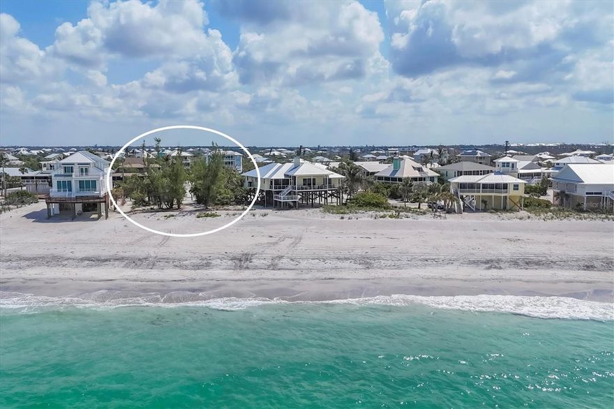 Welcome to Palm Island.  This lot located on N Gulf Boulevard has a Coastal Survey and DEP Permit in place for an elevated home with up to 4,854 square feet of air-conditioned living space.   House plans and permit are available for review.  Amenities including swimming pool, tennis court and common dockage with access to the ICW and the Gulf of Mexico.  Amenities are in the process of being updated.  This lot offers a partial Gulf View and an adjacent beach access walk way.  Take a day to come visit the Island and its beautiful beaches and do an onsite visit to this property - it will be a day well spent.  Don't miss this opportunity to build your dream home in paradise. Ariel view of property is outlined and shaded in yellow. Ariel view of property from County records.