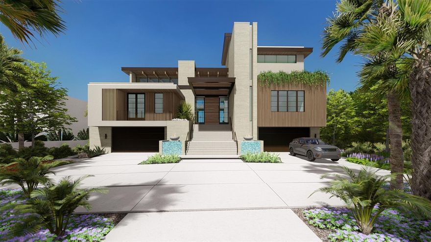 Pre-Construction. To be built. Soon to be under construction. Located on the coveted waterfront of Bay Point Drive, this extraordinary custom residence represents a rare opportunity to own a truly bespoke new-build in one of Sarasota’s most desirable bayfront settings. Designed by the acclaimed DSDG Architects and expertly built by Dynan Construction, this home blends striking modern architecture with timeless coastal elegance.

Showcasing open bay views, the residence features an expansive open floor plan anchored by a dramatic great room and living area with soaring ceilings, walls of windows, and floor-to-ceiling sliding glass doors that flood the interiors with natural light and seamlessly connect indoor and outdoor living. Entertain effortlessly with a sophisticated lounge and temperature-controlled wine cellar, complemented by a chef’s kitchen and oversized chef’s pantry.

The home offers a six-car garage, ideal for collectors and car enthusiasts, and includes an elevator servicing all floors for ultimate convenience. The entire top floor is dedicated to a private primary suite retreat, complete with a serene sitting area and a private study, creating a peaceful sanctuary with elevated views.

Outdoor living is equally impressive, featuring an expansive waterfront patio, tranquil koi pond, and multiple covered seating areas designed for year-round enjoyment and entertaining against the backdrop of Sarasota Bay.

This exceptional new construction home is a statement of architectural excellence, craftsmanship, and luxury waterfront living—offering refined design, thoughtful amenities, and breathtaking views in a premier Sarasota location.