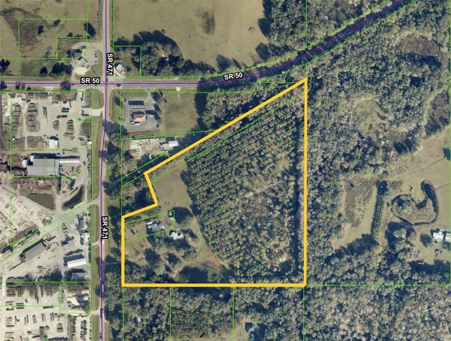 Current Industrial zoning already in place. COUNTY DESIGNATED ECONOMIC ACTIVITY CENTER.  If potential had a physical location this would be it. Heavy industrial zoning across the street. Commercial zoning as adjacent use. Future land use could be potentially converted to heavy commercial for the right project and end user. Almost 27 acres with 450 feet of frontage on SR 471. Possible small access to HWY 50 after DOT expansion. 3 parcels being sold together.  Currently the property is only serviced by a residential well and the septic system attached to the residence on the property. High traffic area with future growth in all directions.  Average daily traffic count in this area can exceed 14,000 vehicles per day.  Please do not go on-site without an appointment. The property is owner occupied. Proof of funds required for offer submission. Sumter County is a pro-business county with an emphasis on manufacturing, distribution and agribusiness as targeted industries. Commute to Ocala, Tampa, Orlando or Lakeland in approximately 1 hour. Information deemed reliable but not guaranteed. Buyer or Buyers agent to verify dimensions and zoning information. Site visits are available by appointment only 7 days a week with 24 hours notice. For more information, call today.