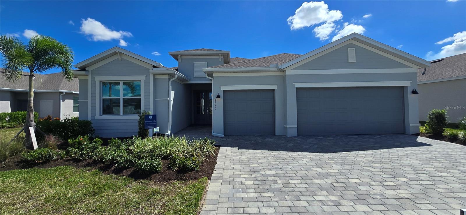 Move In Ready! This home was built in 2024, this stunning Summerville II model in Coco Bay blends luxury and comfort with serene lakefront views. Featuring 3 bedrooms + den, 3 full baths, and a 3-car garage, this open-concept home boasts a spacious kitchen with quartz countertops, stainless-steel appliances, and an oversized island overlooking the great room. The primary suite offers dual walk-in closets and a beautifully tiled bath with dual vanities and glass shower. Step out to your screened lanai and private pool with sweeping water views—perfect for entertaining or relaxing. Enjoy resort-style amenities including a clubhouse, fitness center, tennis courts, and community pool. Conveniently located near Manasota Key Beach, Englewood Beach, shopping, dining, and Downtown Wellen Park.