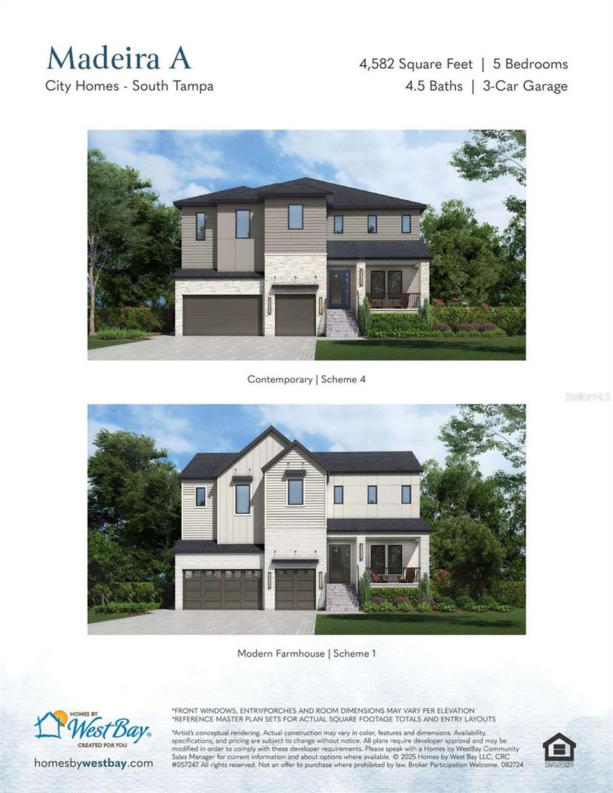 Under Construction. Estimated Completion is December 2026: The Madeira A Floorplan by Homes by WestBay is a stunning two-story luxury residence designed to offer both elegant living and exceptional functionality. With approximately 4,500+ square feet of living space, this thoughtfully designed home features five spacious bedrooms and four and a half bathrooms, providing ample room for family and guests alike. The open-concept layout creates a seamless flow between the main living areas, highlighted by a dramatic foyer, formal dining space, and a grand living room that opens beautifully into the heart of the home. At the center of the home is an expansive chef’s kitchen, complete with a large island, abundant cabinetry, and generous workspace—perfect for both everyday living and entertaining. The kitchen connects effortlessly to the main gathering areas, making it easy to host family dinners or larger gatherings. Upstairs, the private owner’s retreat offers a luxurious escape with spacious closets and elegant finishes, while additional bedrooms and flexible living areas provide comfort and privacy for everyone in the household. Upstairs also features an oversized bonus room and balcony. Outside, this home truly shines with an oversized covered lanai, and resort-style pool and hot tub, creating the perfect Florida outdoor living experience. Located in the heart of South Tampa, the property offers convenient access to the highway,with nearby shopping, dining, and entertainment. With close proximity to Tampa International Airport, this home blends luxury, lifestyle, and location—making it an exceptional opportunity to enjoy upscale living in one of Tampa’s most desirable areas.