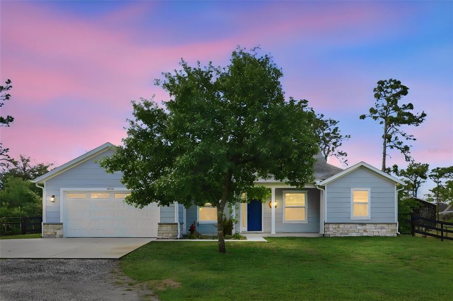 Welcome to your private slice of Florida living, where space, upgrades, and everyday comfort come together on over an acre of land. Built in 2019, this custom home offers nearly 1,900 square feet of open-concept living with fresh paint and tile throughout, creating a bright, modern feel from the moment you walk in. The kitchen flows seamlessly into the main living areas, ideal for entertaining or simply enjoying the space, and comes fully equipped with all appliances, including washer, dryer, refrigerator, and even a second refrigerator in the garage. The split floor plan features four spacious bedrooms and two bathrooms, including a primary suite with remote-controlled blinds for added comfort and convenience. Step outside to a backyard designed for how buyers actually want to live—complete with a heated saltwater pool (14x25) featuring a 6x10 sun deck, expanded paver area, summer kitchen, playground, and an air-conditioned shed perfect for a workshop, gym, or creative space. The salt chlorinator was replaced last year for added peace of mind. Additional highlights include an automatic driveway gate and garage door openers, inside laundry, and ample room for boats, RVs, or future additions. Properties offering this combination of newer construction, land, and fully built-out outdoor living are hard to find—schedule your private showing before it’s gone.