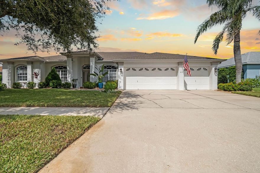 Welcome to this stunning Florida home! This move-in-ready four-bedroom, two-and-a three quarter-bath, 3 car garage dream home is situated on a lovely 0.34 acre lot. Upon entering the foyer, you are greeted to an open floor plan with the pool as the main feature. A huge granite counter top able to seat 6 comfortably is a feature in this Gourmet kitchen. Kitchen includes, cabinets to the ceiling, crown molding, stainless steel appliances, a gas 6 burner range top, a double oven and special coffee bar. It's the dream kitchen for anyone. Lots of natural light throughout the home. Telescopic sliding doors open the house up to the outdoor pool, complete with screen lanai and did we mention there is a ¾ pool bath? This split layout has a master bedroom with ample room for a king size bed, 2 walk-in closets, newly remodeled spa like bathroom complete with 2 vanities and a soaker tub. Mature landscaping with sprinkler system and a 3-car garage. HOME UPDATES: Master bath 2025, New HVAC and 2024, other updates including gas have been completed in the last 3 years. Bring your pre-approved buyer today.