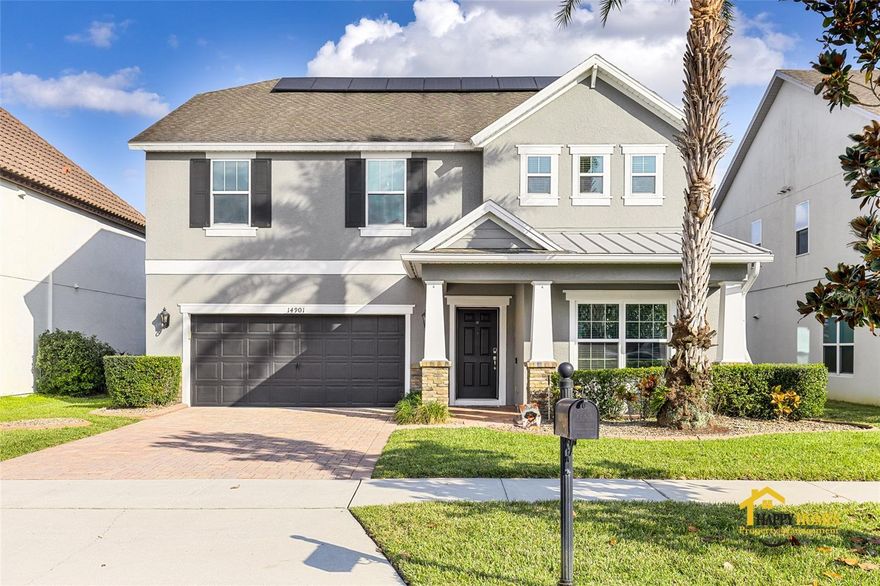 Welcome home to a stunning waterfront pool home that combines elegance, comfort, and the serene beauty of Lake Nona living. This spacious four bedroom residence is carpet free with two and one half baths and has been freshly painted throughout, creating a bright and clean interior that feels move in ready. There are also two flex spaces on the first floor, which can be used as offices or play rooms. Tranquil water views provide a peaceful backdrop for daily living, and the screened in pool and lanai provide a private retreat for relaxing afternoons or effortless entertaining. The home is equipped with solar panels, delivering exceptionally low utility costs and modern convenience. Residents will enjoy the benefit of being zoned for top rated Lake Nona schools, including the newly built Luminary Elementary and Luminary Middle School. Living here is maintenance free, as pool maintenance and lawn care are included. Perfectly positioned in one of Orlando’s most desirable communities, you will enjoy being only twelve minutes to the vibrant Lake Nona Town Center and approximately eighteen minutes to Orlando International Airport. Boutique dining, shopping, wellness, and entertainment are all within easy reach, creating a lifestyle that feels both elevated and convenient. Available in early 2026, this is a rare opportunity to secure a beautifully maintained waterfront home with luxury finishes and an exceptional location.