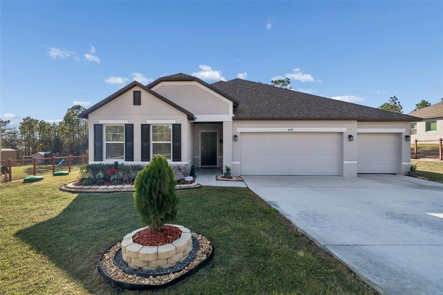 Experience serene living in this beautiful 4-bedroom, 3 bathroom, 3 car garage PLUS den nestled in Royal Highlands known for its unique blend of natural beauty. This home offers a versatile flex space that could be easily used as a 5th bedroom, formal dining room, private office, or cozy den. This open concept home offers functional living spaces ideal for modern elegance and entertainment. The gourmet kitchen has a large island with lots of storage space and upgraded soft close cabinets. The owner’s suite features a luxurious bathroom with a spacious walk-in closet. Three additional bedrooms share two full baths, offering a comfortable, suite-like experience for family and guests. Great Room sliding doors allow for plenty of natural light and lead to the covered Lanai for outdoor entertainment. This home has serene outdoor space with a deck perfect for a laid-back Florida charm. There are so many upgraded features such as Fenced yard, Electronic gate, screened lanai, office wood flooring, garage epoxy and smart home wired. There are no HOA or CDD fees. Easy access to US-19 & major highways make commuting a breeze. Royal Highlands is close to the Gulf Coast, shopping and dining. Come enjoy peaceful living with no rear neighbors. Don’t miss out a chance to make this home yours. Schedule your tour today!