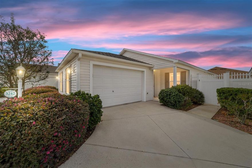 Welcome to the desirable Lauren Villas in the Village of Charlotte located CENTRALLY, where this beautifully maintained TURNKEY 2-bedroom, 2-bath CALLOWAY COURTYARD VILLA which includes 2014 YAMAHA GAS GOLF CART. 

As you approach, you are greeted with well-kept shrubbery that blooms pink flowers in season. Before stepping inside, you arrive at the inviting FRONT PATIO, a charming space that sets the tone for the privacy and comfort this COURTYARD VILLA offer. As you step inside the foyer, you will see the large KITCHEN with DINETTE AREA, for additional dining space. The layout flows seamlessly into the OPEN FLOOR CONCEPT dining and living areas, where VAULTED CEILINGS and neutral finishes give a bright and inviting feel.

The two bedrooms are thoughtfully positioned on SEPARATE SIDES OF THE HOME, enhancing privacy and creating a true SPLIT FLOOR PLAN. The PRIMARY SUITE includes a WALK-IN CLOSET, DOUBLE-SINK VANITY, and sliding glass doors that offers a second private access point to the lanai. The SECOND BEDROOM features its own EN-SUITE BATHROOM, ideal for guests or multi-use living.

Step outside to the screened LANAI, where remote-control SUNSHADES allow you to create comfort with ease. Beyond the lanai, the COURTYARD-STYLE DESIGN provides the peaceful outdoor living space so many buyers seek in The Villages, perfect for relaxing, entertaining, or letting pets enjoy the outdoors safely! Additional valuable features include a 1.5-CAR GARAGE, GUTTERS,  NEW ROOF (10/2025), 2023 HVAC, and a NOVA WHOLE HOUSE WATER FILTRATION SYSTEM.

Less than a mile away amenities include the Charlotte Neighborhood Pool and Captiva Recreation Center with sports courts, activities, and fitness options. Colony Plaza Shopping Center and Recreation center is only 1.4 Miles away. Also nearby are multiple executive and championship golf courses, and the vibrant Brownwood Paddock Square with dining, shopping, and nightly entertainment. . This villa offers convenience, lifestyle, and TURNKEY comfort in one of The Villages’ most CENTRALLY located neighborhoods.