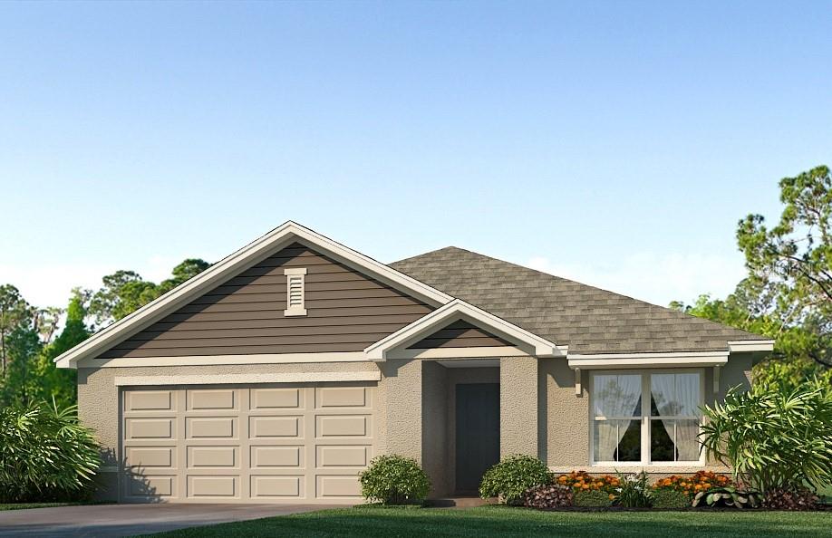 One or more photo(s) has been virtually staged. Under Construction. This all concrete block constructed, one-story layout optimizes living space with an open concept kitchen overlooking the living area, dining room, and covered lanai. The well-appointed kitchen comes with all appliances, including refrigerator, built-in dishwasher, electric range, and microwave. The Bedroom 1, located at the back of the home for privacy, includes Bathroom 1. Two additional bedrooms share a second bathroom. The laundry room comes equipped with included washer and dryer. Pictures, photographs, colors, features, and sizes are for illustration purposes only and will vary from the homes as built. Home and community information including pricing, included features, terms, availability and amenities are subject to change and prior sale at any time without notice or obligation. CRC057592.