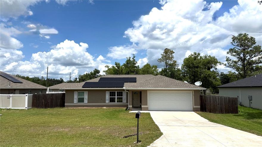 Let’s make a deal on this fantastic resale opportunity! 2022 Build!..Almost NEW!..Why wait when you can own this maintained home that includes a 2-10 Home Warranty? Perfect for a first-time homebuyer, downsizing buyer, or anyone looking for comfort, value, and peaceful Florida living.  This inviting 3-bedroom, 2-bath home offers 1,868 total sq. ft. with a spacious 2-car garage featuring a convenient man-door exit. Added bonuses include solar panels for energy savings, a fenced backyard, and even a lawn mower to help make moving in that much easier.
Nature lovers will appreciate being just 2 miles from the Sunnyhill Restoration Trail leading to the scenic Ocklawaha River, plus walking distance to Meadow Lake. Welcome to beautiful Ocklawaha living — where you can enjoy peaceful surroundings, breathtaking sunrises, and sparkling star-filled nights, while still being conveniently close to shopping, dining, medical facilities, and the major stores you know and love. Spectrum cable available. Experience the best of both worlds: tranquil living, affordable cost of living, and easy access to recreation, shopping, and everyday conveniences. This is Marion County living at its finest!  Appliances included: Refrigerator, Range, Microwave, Dishwasher, Clothes Washer & Dryer.