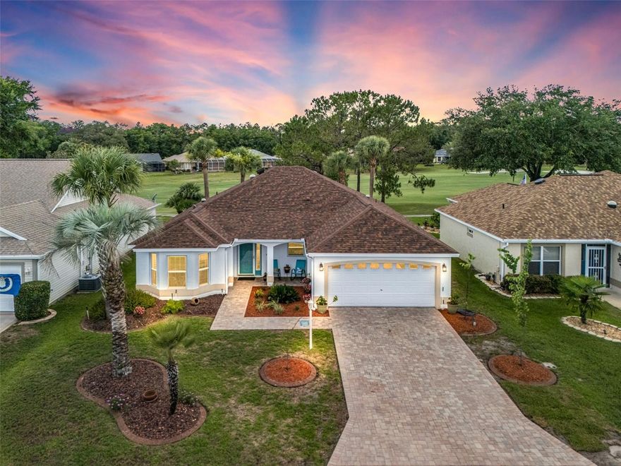 Experience quintessential Florida golf-front living in this beautifully updated Vera Cruz Designer home overlooking the prestigious Tierra Del Sol Championship Golf Course located in The Villages, the world's largest 55+ community. Perfectly positioned in one of the most desirable locations in The Villages, this meticulously maintained residence offers stunning golf course views, refined upgrades, and true move-in-ready convenience with TURNKEY availability and NO BOND.
Inside, you’ll find elegant tile flooring throughout with decorative border detailing, crown molding, solar tubes providing abundant natural light, and freshly painted cabinetry accented by granite countertops in both the kitchen and bathrooms. The spacious eat-in kitchen opens beautifully into the dining and living areas, creating an inviting atmosphere ideal for entertaining or relaxed Florida living.
The primary suite features a walk-in closet, double vanity, and an updated glass-enclosed shower. Guests will appreciate the comfortable second bedroom complete with a built-in Murphy bed, desk area, and exceptional golf course views. A bonus sitting room off the main living area creates the perfect space for morning coffee, reading, or enjoying the peaceful scenery.
Major updates include a newer HVAC system, updated roof, updated hot water heater, new ceiling fans, new door hardware, and a new ceiling-mounted garage door opener for quiet and seamless operation. The freshly painted garage adds to the home's clean, polished presentation.
Outdoor living is equally impressive with a freshly screened birdcage featuring heavy-gauge screening, a new awning cover, brick paver driveway and walkway, plus refreshed front and rear landscaping with new sod and mulch enhancing the home’s curb appeal.
This exceptional golf-front property combines location, lifestyle, and thoughtful upgrades into one stunning Florida retreat just minutes to golf, dining, recreation, shopping, and all the amenities that make life in The Villages so desirable. 5 Minutes to Spanish Springs and 11 Minutes to Lake Sumter Landing. Call to schedule your showing TODAY!