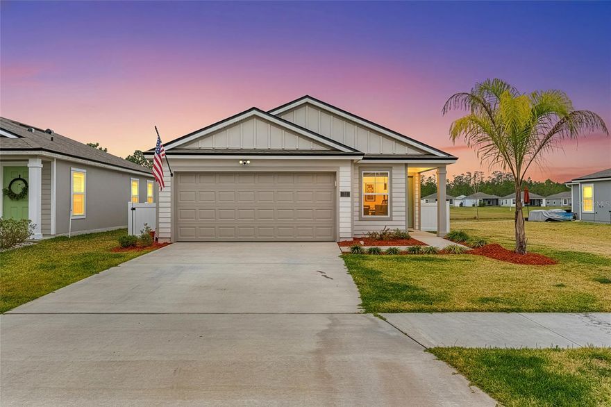 A peaceful oasis with water views from your front and backyard! Perfectly located in the private gated golf community within Grand Reserve, The Links. You'll enjoy watching the golfers from your fenced in backyard, as well as the wonderful water views. Offering 3 bedrooms, 2 bathrooms, an open concept kitchen & living room along with laundry room, two car garage and lots of storage space! Comes with a whole house water filtration system along with natural gas for all your cooking. This home was built in 2024 and has been lightly lived in- furniture is negotiable as well! The resort style community offers wonderful features include a resort-style pool, clubhouse, pickleball courts, walking trails, and gated entry. All just 8 miles from Flagler Beach and close to Palm Coast shopping, restaurants, schools, and healthcare. Don't wait for your personal tour!