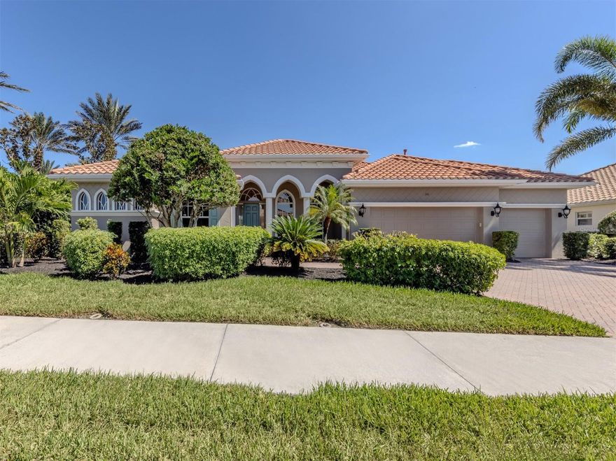Leave the cares and stresses of the world behind as you step inside your personal sanctuary. Enter and let your eyes feast on the tropical haven that is your lanai. Wander past the living room and dining room to feel the warm embrace of the heart of the home.  Whether it be entertaining or family life, this house is ideal for you. The kitchen is large with newer appliances, large breakfast room with views of pool. Three bedrooms and two baths on one side of home accommodate family and guests. There is a first-floor study next to the large primary bedroom which is a peaceful retreat from the cares of the world. It contains a beautiful bath, walk-in closets, and an intimate sitting room for reading or contemplation.  Upstairs you will find an amazing room overlooking an equally amazing view. The room is decked out with built-in desk shelves, drawers, to be an incredible office for remote work, writing a best-selling novel, working out or converting to an artist studio, game room with pool table, or grandchildren's play room/bunk room. The lanai features a large pool with spa and high-top table for socializing, an outdoor shower and beautiful outdoor kitchen.  The whole area is a private oasis with mature trees for privacy and a long lake view. All this in the popular Venetian Golf & River Club where you can take advantage of amenities right out your door. Walk to the restaurant and enjoy Chef Bryan's yummy offerings which include special dinners, prime rib nights, pasta nights, burger nights, and pizza nights, and more. Walk to tennis, pickleball, lap pool, water aerobics, tiki bar, gym, free exercise classes, many games like bridge, mahjong, hand and foot.  You can even hop on to the exotic boardwalk through the jungle down to the Myakka River and the nature preserve from your backyard. It is all at your fingertips. Not to mention the proximity of this great subdivision to the highway, hospital, fire department, public beaches and the wonderful quaint town of Venice with its many restaurants, shops and theater. This is more than a house, it is a new way of life. The way life should be!