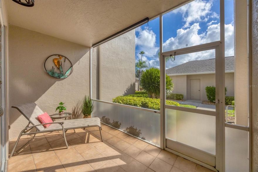 In desirable South Sarasota, Stoneybrook at Palmer Ranch is a popular gated community centered around a vibrant, member-supported country club with a restaurant and full bar. Residents enjoy an 18-hole Arthur Hills golf course, newly remodeled by Kipp Schulties, along with Har-Tru tennis courts, bocce, a fitness center and community pool. The location is ideal, close to shopping, Siesta Key beaches, Sarasota Memorial Hospital, and the rich arts and cultural venues of downtown Sarasota. This High Gate condominium offers 1,333 square feet of easy ground-floor living. The front lanai faces east for morning sun, while the rear screened lanai overlooks the golf course, ideal for sunset views. The kitchen includes a breakfast nook with sliding doors to the front lanai, a closet pantry and a pass-through to the great room. The great room combines living and dining areas with sliding glass doors opening to the rear lanai. The primary suite is light filled with a bay window, sliding doors to the lanai, two walk-in closets and an en-suite bath with a walk-in shower. The guest bedroom is at front of the home with access to a second full bath. Additional features include a laundry room with storage, a one-car garage conveniently across from the entrance, and proximity to the community pool, just a short distance away. All assessments have been paid, including the 2025 roof replacement and the golf course renovation contribution. Ownership includes one-time club contribution of $10,000, annual golf and country club membership of $6,857, annual food and beverage minimum of $900, Palmer Ranch fee of $175 annually, Stoneybrook Boulevard fee of $250 annually, and a High Gate condominium fee of $6,424 annually (includes roof maintenance, water and sewer). This welcoming residence combines ease of maintenance-free living with amenities of a country club lifestyle in one of Sarasota’s sought-after locations.