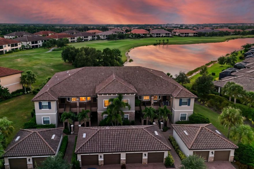 Imagine coming home to a place that feels more like a private retreat than a condo. Tucked inside the resort-style, guard-gated Esplanade Golf & Country Club of Lakewood Ranch, this beautifully renovated home offers a FULL GOLF MEMBERSHIP and one of the most peaceful settings in the community—only eight units per building and serene water views right outside your door.

Built in 2020 by Taylor Morrison and upgraded throughout, this residence makes a stunning first impression with its Spanish barrel tile roof and extended paver driveway. Inside, over 1,500 square feet of thoughtfully designed space gives you the flexibility and comfort you’ve been looking for. There are two bedrooms, two bathrooms, and a versatile flex room with frosted sliding doors that can serve as a private office, den, or guest space.

Step through the shiplap-accented entry and you’re greeted with 13-foot ceilings, ceramic tile flooring across the entire home, and an open layout perfect for everyday living and entertaining. The kitchen feels like it belongs in a model home—quartz countertops, stainless steel appliances, glass tile backsplash, under-cabinet lighting, white cabinetry, and not one but two pantry spaces, including one with pull-out shelves. A cozy breakfast nook completes the picture.

The living area features crown molding and fresh paint, adding just the right touch of sophistication. The owner’s suite is a peaceful sanctuary, offering lake and golf course views, dual walk-in closets, and a spa-inspired ensuite with a seamless glass shower, dual sinks, and a private water closet. The split floor plan places the guest bedroom and bathroom on the opposite side for added privacy.

Whether you start your day with coffee or end it with a sunset, the screened-in balcony is the perfect spot to relax and soak in the water views and evening skies while golfers pass by in the distance.

Living in Esplanade means every day feels like a vacation. Your golf membership is already included, and you’ll have access to a championship course, a state-of-the-art clubhouse with a fitness and wellness center, the Koquina Sand Spa, four resort-style pools (including a lagoon-style heated pool and resistance pool), and endless activities—pickleball, tennis, bocce, dog park, and more. Dining options abound with the Bahama Bar, Culinary Center, and Barrel House Bar and Bistro just a golf cart ride away.

All of this is minutes from A-rated schools, Waterside Place, UTC Mall, dining, entertainment, and some of Florida’s best beaches. Luxury, convenience, and lifestyle come together seamlessly—this is the one you’ve been waiting for.